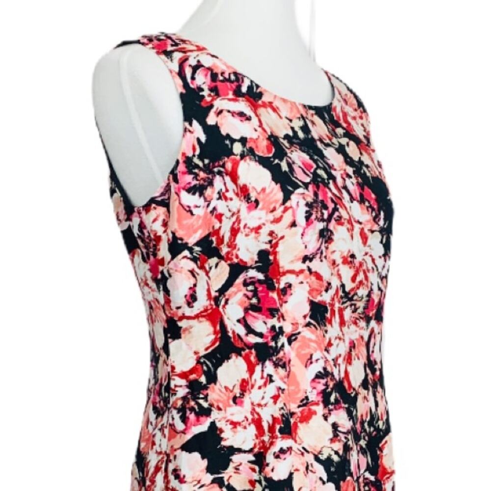 Jones Studio Dress Black Pink Floral Sheath Sleeveless Crew Neck Women's Size 4 - Picture 6 of 10